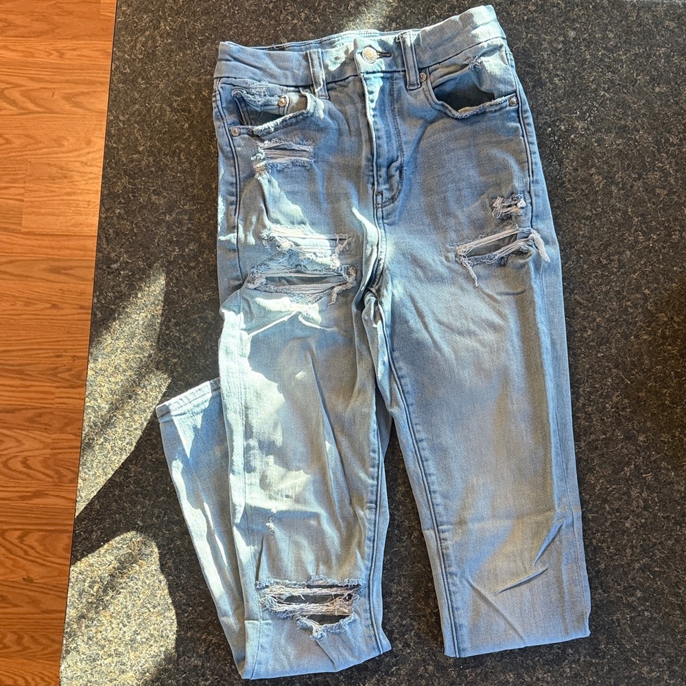 Distressed American Eagle Light Blue Jeans